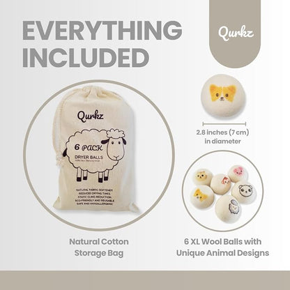 Premium XL Wool Dryer Balls (6-Pack) - Hypoallergenic, Reusable, Organic, Eco-Friendly Alternative to Fabric Softener & Dryer Sheets for Softer, Faster Laundry Times