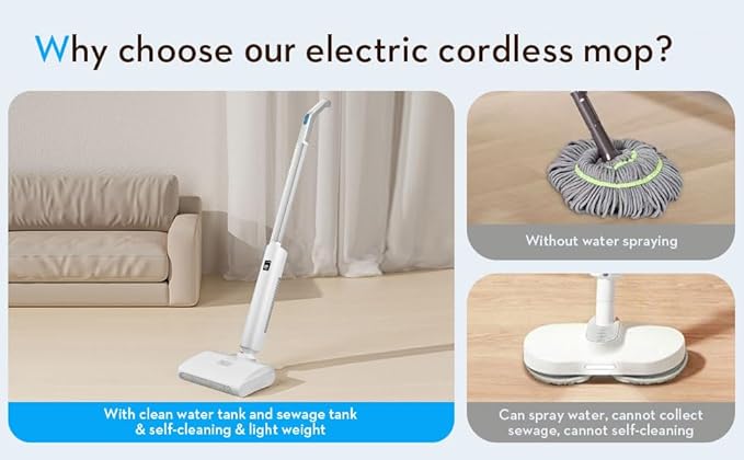 Wet Dry Vacuum Cleaner Cordless Mop,Upgraded Electric Mop,Quiet Self-Propelled Up to 60 Mins, Dual Water Tank,Cordless Mop Vacuum Cleaner for Hardwood Floor Cleaning