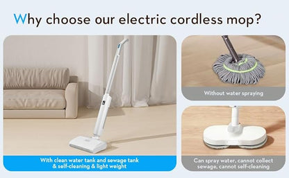 Wet Dry Vacuum Cleaner Cordless Mop,Upgraded Electric Mop,Quiet Self-Propelled Up to 60 Mins, Dual Water Tank,Cordless Mop Vacuum Cleaner for Hardwood Floor Cleaning