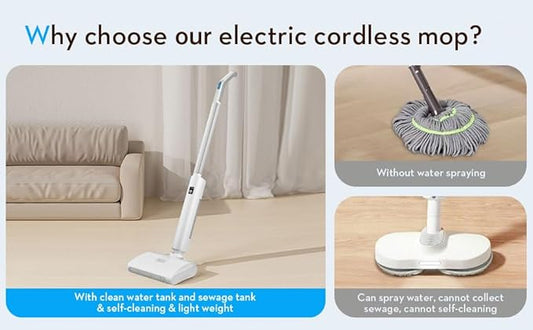 Wet Dry Vacuum Cleaner Cordless Mop,Upgraded Electric Mop,Quiet Self-Propelled Up to 60 Mins, Dual Water Tank,Cordless Mop Vacuum Cleaner for Hardwood Floor Cleaning