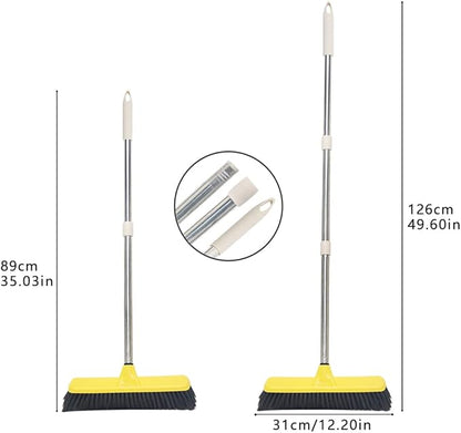 Push Broom with Long Handle, Floor Brush 47.6 inch Soft Bristle Broom 12.2" Wide for Cleaning Bathroom Kitchen Patio Garage Deck Tile Floor