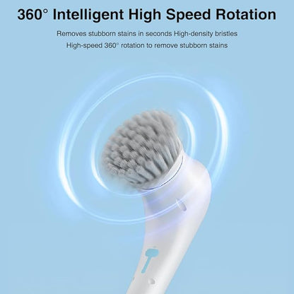 OBEST Electric Spin Scrubber,Cordless Electric Shower Scrubber with 5 Replaceable Shower Cleaning Brush Heads,Rechargeable for Cleaning Tub,Tile,Floor,Sink,Window,Stove (White)