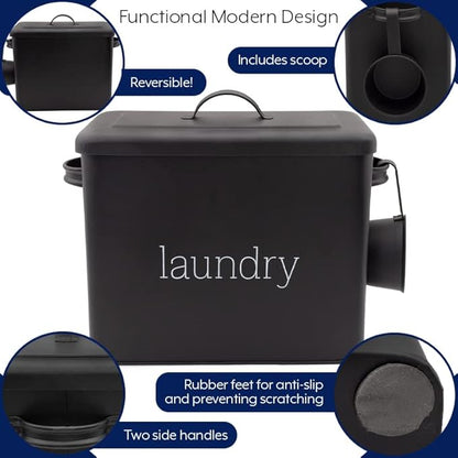 AuldHome Design Enamelware Laundry Powder Container (Black), Enamelware Detergent Bin w/ Scoop