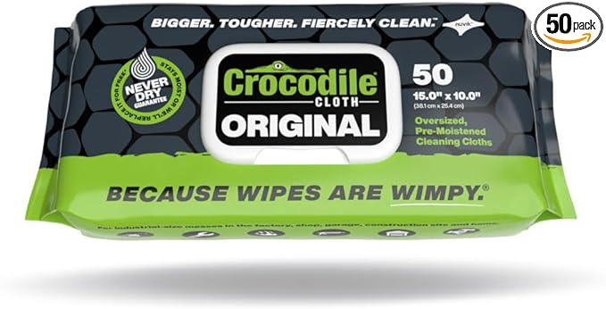 Heavy-Duty 10" x 15" Industrial Cleaning Wipes — 50 Count Hand & Tool Cleaning Wipes — Large Multi-Surface Cleaning Cloths, Water-Based Solution with Extreme Cleaning Power — Unscented, Safe on Skin