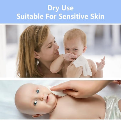 Dry Baby Wipes, Made of 100% cotton, Chemical-free Unscented, Ultra Absorbent Cotton, Wet and Dry Use Tissues for Baby Delicate Skin Clean, 600 count (pack of 6)