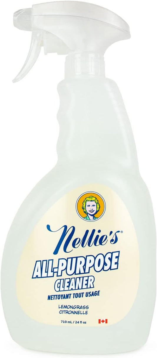 Nellie's All-Purpose Cleaner - Plant-Based Multi-Purpose Cleaner - Biodegradable, Leaping Bunny Certified, and Eco-Friendly - Lemongrass Scent (24 fl oz) - (Made in Canada)