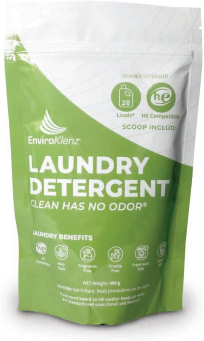 EnviroKlenz Unscented Powder Laundry Detergent, 20 Loads | Removes Odors and Stains | Hypoallergenic and Gentle on Skin | Non-Toxic & Fragrance-Free | Patented Odor Fighting Technology