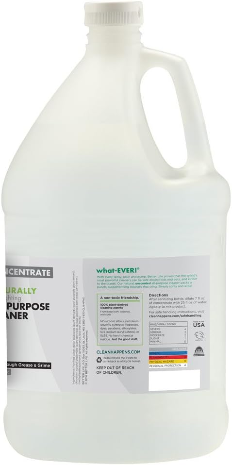 Better Life All Purpose Cleaner - Multipurpose Home and Kitchen Cleaning Spray for Glass, Countertops, Appliances, Upholstery & More - Multi-surface Spray Cleaner - 1 Gal Refill Unscented