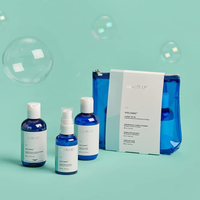 Capri Blue Volcano Laundry Gift Set - Includes Non-Toxic Laundry Detergent, Fabric Softener Liquid, and Wrinkle Release Spray - Vegan & Cruelty Free Laundry Supplies