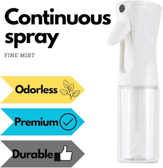 Continuous Spray Bottle for Hair - Empty Ultra Fine Water Mist Sprayer for Hairstyling, Salons, Cleaning, Plants, Misting & Skin Care(6.8OZ-2PACK, Clear)