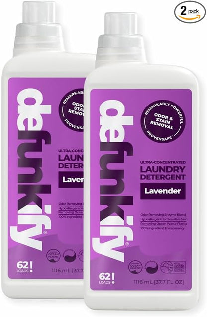 Laundry Detergent 62 Load/37.7 FlOz (2-Pack). 'Lavender' Liquid Laundry Detergent for Sensitive Skin. 'ProvenSafe' Laundry Soap Washing Detergent w/Odor & Stain Remover for Activewear & All Fabrics