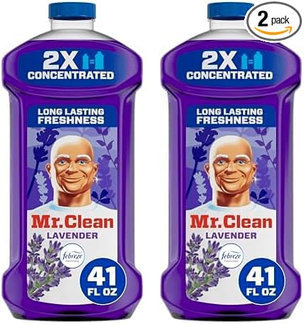 Mr. Clean 2X Concentrated Multi Surface Cleaner with Febreze Lavender Scent, All Purpose Cleaner, 41 fl oz (Pack of 2)