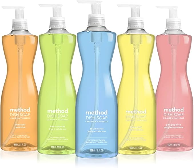 Method Gel Dish Soap Liquid, Lemon Mint, Biodegradable Formula, Tough on Grease, 18 Fl Oz (Pack of 6