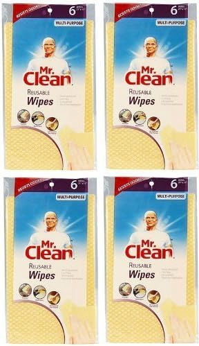 Mr. Clean Multi-Purpose Household Cleaning Wipes, Reusable, Machine Washable, 6 Per Pack (Pack of 4)