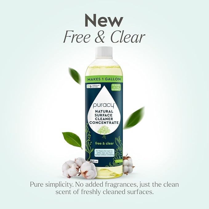 Puracy Multi-Surface Cleaner Concentrate - TikTok Trend Items, Natural All Purpose Cleaning Solution, Plant-Powered Cleaner Must Haves from TikTok Made Me Buy It (Free & Clear, 16 fl oz)