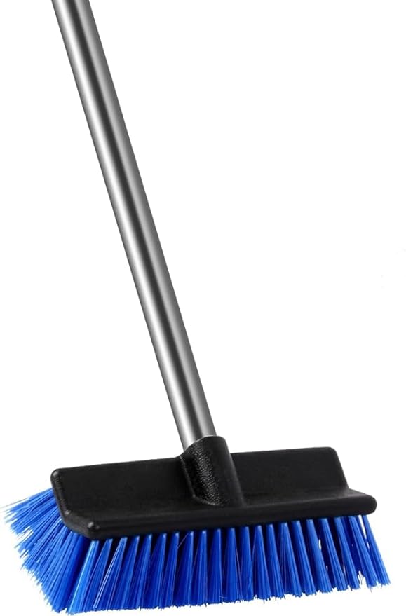 MEIBEI Heavy Duty Deck Scrubber with Adjustable Stainless Steel Long Handle-57 Inches, Commercial Floor Scrub Brush, Perfect for Cleaning Patio, Hallway, Driveway and Boat