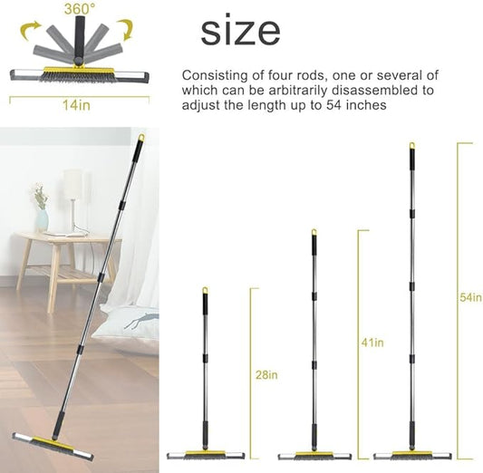 Floor Squeegee Scrubber Shower Squeegee with Grout Brush.14 Squeegee Broom and 55" Stainless Steel Handle for Floor,Glass,Garage,Window,Shower Floor,Bathroom,Kitchen, Wall,Tile (Yellow)