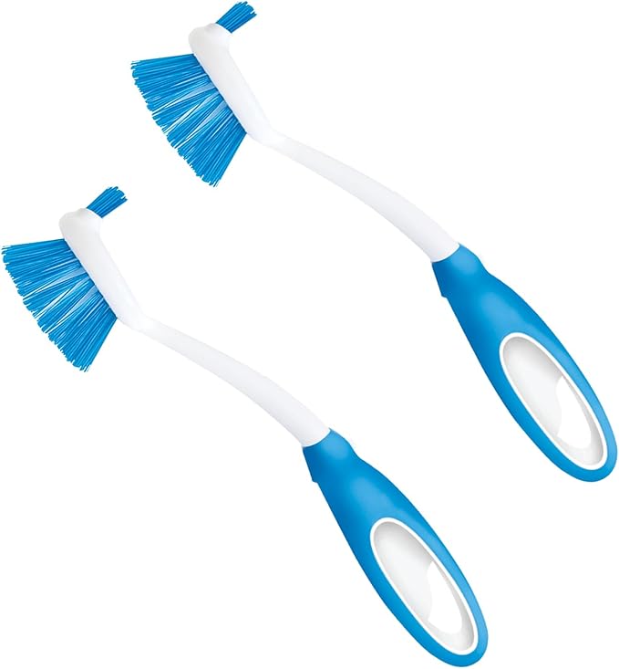 Dish Brush Scrubber for Kitchen, by LOLA, Has Stiff Bristles & Food Scraper, Comfort No-Slip Grip Handle, Safe for Non-Stick & Coated Cookware, 2 Pack