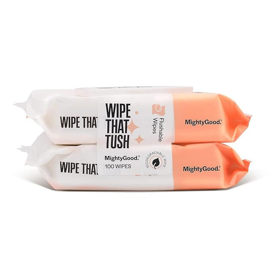 Wipe That Tush Flushable Wipes - 2 Packs of 50, 100 Total - Hypoallergenic & Fragrance-Free With Aloe - Septic-Safe