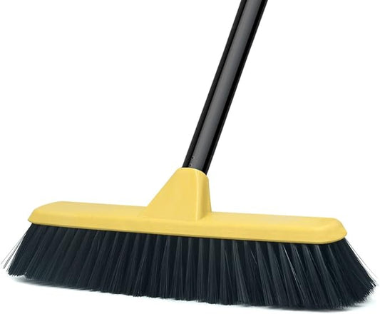 Push Broom with Long Handle, Floor Brush 47.6 inch Soft Bristle Broom 12.2" Wide for Cleaning Bathroom Kitchen Patio Garage Deck Tile