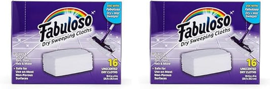Fabuloso Dry Cloths, 16ct | Dry Sweeping Pads, for Use with Fabuloso Dry + Wet Sweeper for Bold and Bright Cleaning Experience | Clean Your Floors with Ease (Pack of 2)