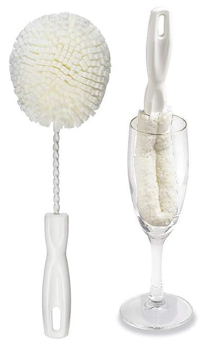 Set of 2 Crystal Stemware Brush & Foam Goblet Cleaning Brush, Non-Scratch Kitchen Glassware Cleaner for Bar, Hotel & Restaurants Wine Glass, Decanter, Goblets, Mugs, Champagne Glass Bottles & Stemware