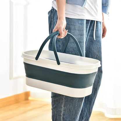 Collapsible Plastic Bucket with Wheels 12L (3.17 Gallon) for House Cleaning, Camping, and RV - Multi-Purpose Rectangular Handy Basket for Cleaning Mop - Lightweight and Portable (Blue)