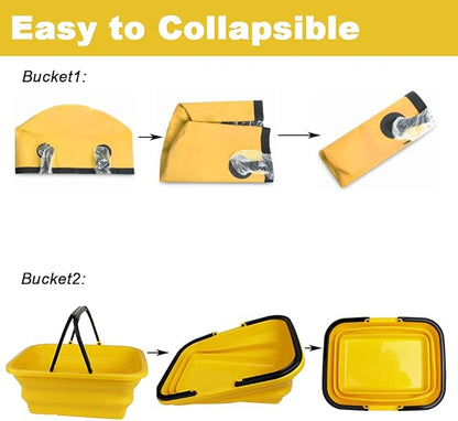 2 Pack Camping Collapsible Bucket with 3 Gal/12L, Foldable Wash Basin for Washing Dishes Yellow
