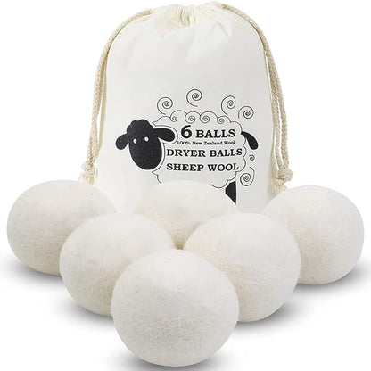 Wool Dryer Balls, 6 Pack Laundry Dryer Balls Reusable and Handmade, 100% Organic New Wool Natural Fabric Softener, Dryer Sheets Alternative and Reduce Wrinkles Eco-Friendly Dryer Balls