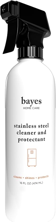 Bayes High-Performance Stainless Steel Cleaner Spray, Polish, and Protectant - Stainless Steel Refrigerator Cleaner - Indoor & Outdoor Stainless Cleaner - Stainless Steel Sink Cleaner 16oz