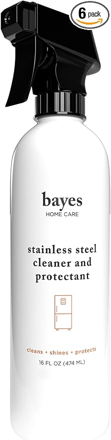 Bayes High-Performance Stainless Steel Cleaner Spray, Polish, and Protectant - Stainless Steel Refrigerator Cleaner - Indoor & Outdoor Stainless Cleaner - Stainless Steel Sink Cleaner 16oz