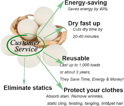 6-Pack Natural Organic Wool Dryer Balls - Reusable Premium Natural Fabric Softener for Replaces Dryer Sheets. Saves Drying Time and Cut Energy Costs. EJ-2037