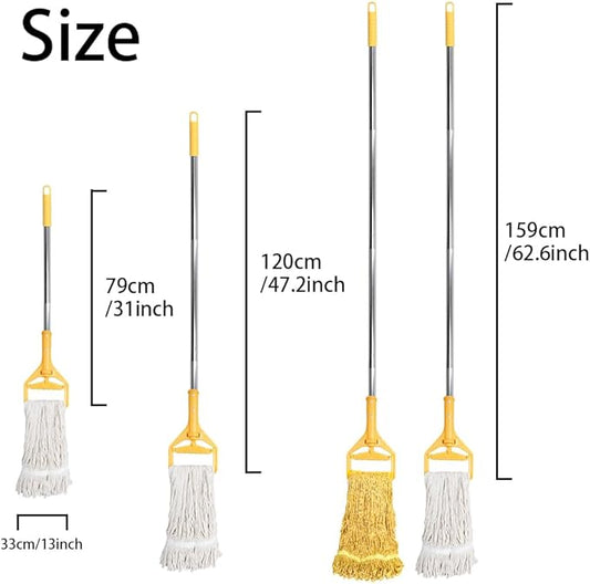Wet String Mop for Floor Cleaning, Heavy Duty Mop with 2 Reusable Heads, Long Handle Industrial Cotton Mop for Restaurant Home Garage Office Patio Warehouse (Yellow)