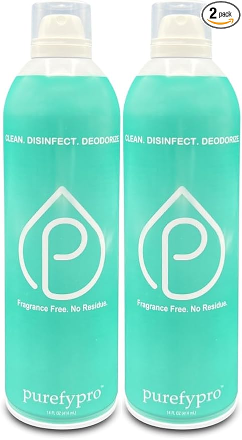 Purefypro Disinfectant Airesol Spray (14oz, 2 Pack) Eliminate 99.9999% Norovirus, HIV, Hepatitis, Flu, Monkeypox Viruses, MRSA, VRE, E Coli, Fungi. No Residue. No Rinse. Suitable for All Surfaces.