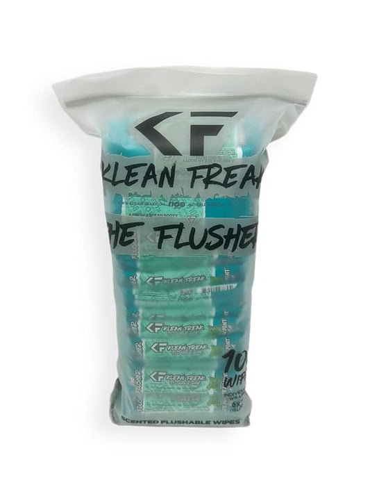 THE KLEAN FREAK FLUSHER - 100 Pack FLUSHABLE WIPES Flushable Wipes For Adults & Kids Unscented/Scented - 100% BIODEGRADABLE Individual Wrapped Travel WET Wipe for Toilet - Spearmint Rush
