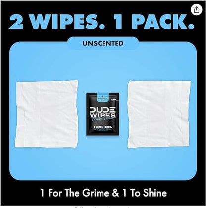 DUDE Wipes - Double Deuce - Two-In-One On-The-Go Flushable Wipes - 2 Pack, 80 Wipes - Unscented Extra-Large Individually Wrapped Wipes with Vitamin E & Aloe - Septic and Sewer Safe