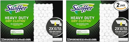 Swiffer Sweeper Heavy Duty Dry Multi-Surface Cloth Refills for Floor Sweeping and Cleaning, Unscented, 32 Count (Pack of 2)