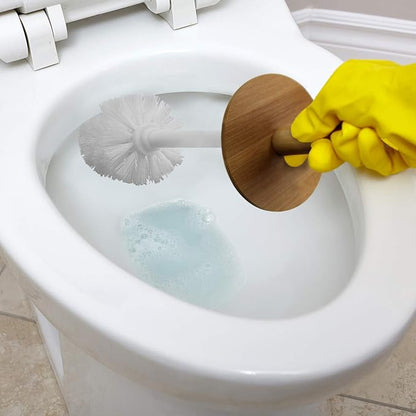 Blue Donuts Toilet Brush with Bamboo Handle, Compact Bathroom Cleaner, White