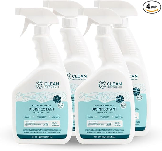 Clean Republic Multi-Purpose Disinfectant, Cleaning Spray, 32 Fluid Ounce Bottle, 4-Pack