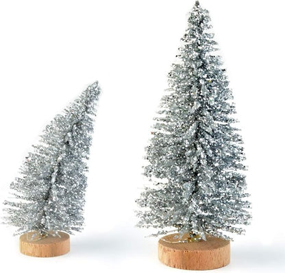 Yookat 40Pcs Mini Pine Trees Artificial Mini Trees with Wood Base Sisal Trees Bottle Brush Trees Assorted Color for Christmas Decoration Winter Ornaments DIY Crafts (Multicolor)