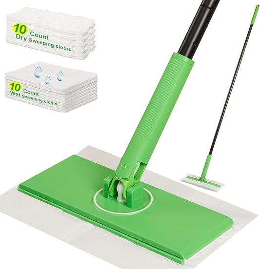 Newly Upgraded 2-in-1 Dry & Wet Sweeper Floor Mopping and Sweeping Kit with 20PCS Sweeping Cloths and 1 Sweeper, Multi-Surface Kit for Floor Cleaning