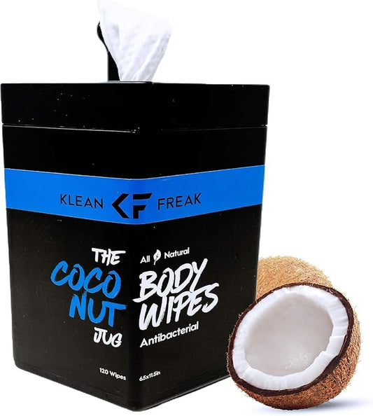 Body Wipes - for Face and Body, No Water, Wipe Away Sweat and Odor, Large Textured, Travel, Gym, Camping and More, 120 Cnt Jug (Coconut)