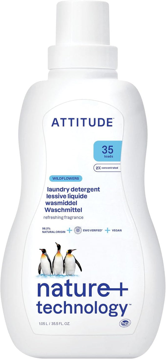 ATTITUDE Liquid Laundry Detergent, EWG Verified Laundry Soap, HE Compatible, Vegan and Plant Based Products, Cruelty-Free, Wildflowers, 35 Loads, 35.5 Fl Oz