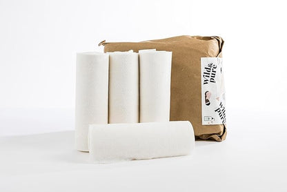 100% Cotton Dry Wipes with Dispenser Bag & 4 Refills | Wild & Pure | Unbleached | Compostable | Reusable or Disposable | Made in USA | Soft & Absorbent (5 Rolls with 30 sheets each)