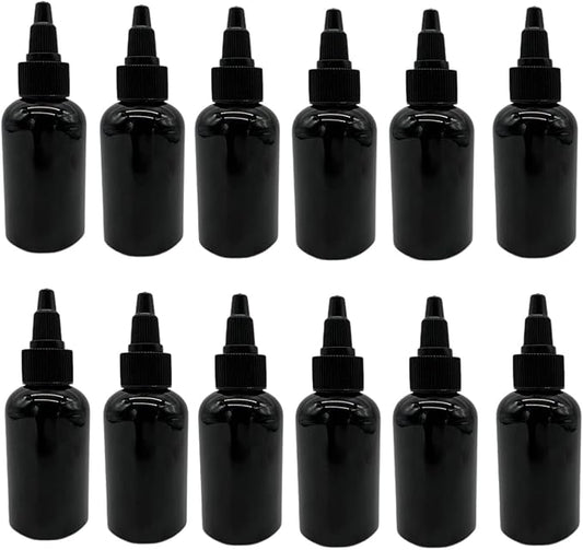 Natural Farms 2 oz Black Boston Plastic Bottles -12 Pack Empty Bottle Refillable - BPA Free - Essential Oils - Aromatherapy | Black Twist Top Cap - Made in the USA