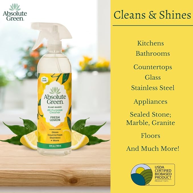 All Purpose Cleaner Spray, Non-Toxic, Kitchen, Bath, Countertop, Stainless, Safe around Kids + Pets, Natural Lemon Scent, 25 oz (1 Pack)