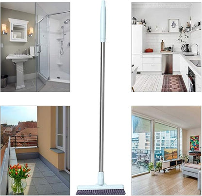 Affogato Floor Scrub Brush Bathroom Long Handle Bathtub Push Broom Shower Tile Grout Scrubber Rotatable Indoor Kitchen Scrubbing Cleaning Brush for Hard to Reach Areas - Light Blue