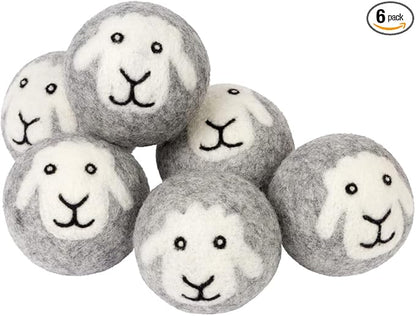 Smart Sheep Wool Dryer Balls - 6-Pack - XL Premium Natural Fabric Softener Award-Winning - Wool Balls Replaces Dryer Sheets - Wool Balls for Dryer - Laundry Balls for Dryer