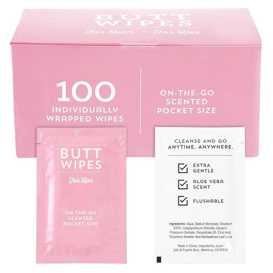 BLUE PANDA 100 Pack Wet Travel Butt Wipes, Flushable Wipes Individually Wrapped for Adults (Aloe Vera Scented), Pink - Purse Essentials