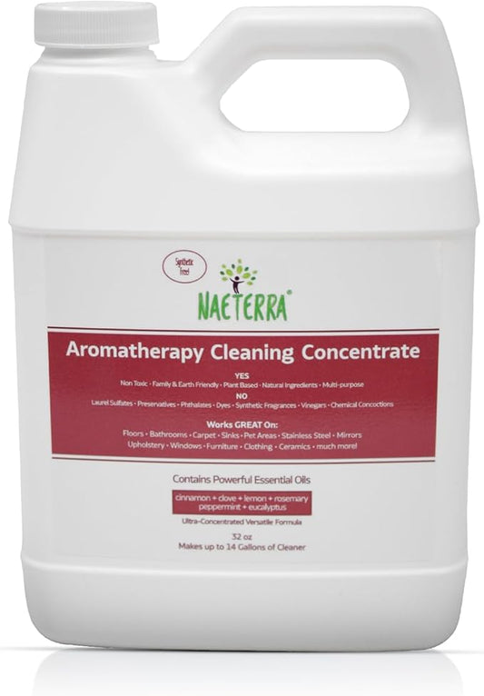 Naeterra Aromatherapy Cleaning Concentrate – 32 oz Natural Multi-Surface Cleaner – Essential Oil Powered, Non-Toxic, Biodegradable – Makes 12 Gallons – Safe for Families & Pets